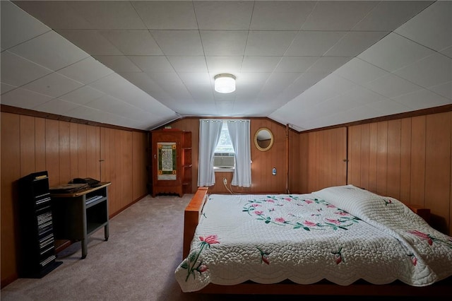 2583 State Route 210, Cowanshanock Twp, PA 16249 - bedroom featuring wooden walls, light carpet, lofted ceiling, and cooling unit