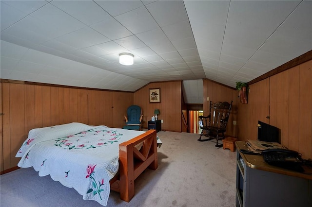 2583 State Route 210, Cowanshanock Twp, PA 16249 - bedroom featuring light carpet, wood walls, and lofted ceiling