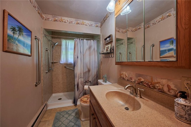 2583 State Route 210, Cowanshanock Twp, PA 16249 - full bathroom with a stall shower, vanity, and a baseboard heating unit