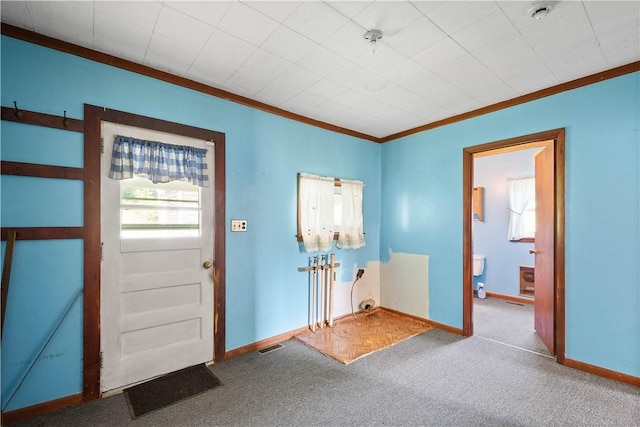 481 Dille Run Rd, Morris Twp, PA 15329 - foyer entrance featuring crown molding and carpet floors