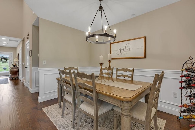 113 Dano Dr Unit 37, Ohioville, PA 15009 - dining room featuring a chandelier, wainscoting, dark wood finished floors, and a decorative wall