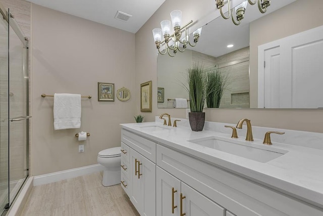113 Dano Dr Unit 37, Ohioville, PA 15009 - full bathroom with double vanity, a shower stall, a chandelier, and recessed lighting