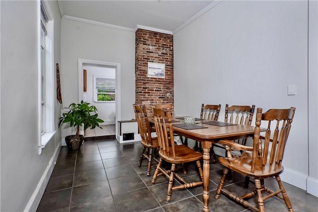 118 S 17th St, South Side, PA 15203 - dining room featuring crown molding and dark tile patterned flooring