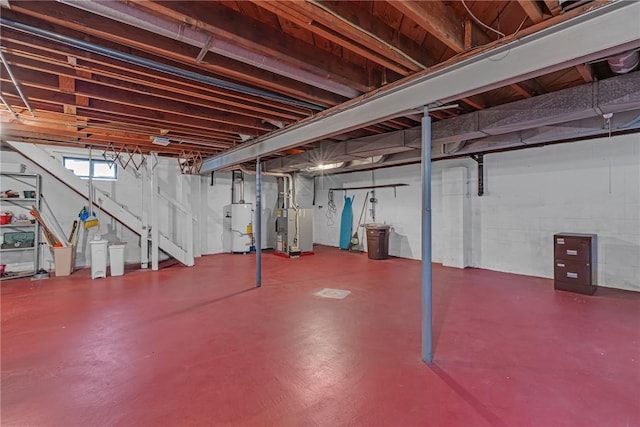 320 Wilson Ave, Beaver, PA 15009 - unfinished basement with gas water heater, heating unit, and stairway