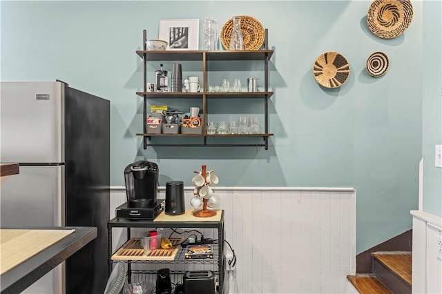 175-177 43rd 1/2 St, Lawrenceville, PA 15201 - kitchen with freestanding refrigerator and wainscoting
