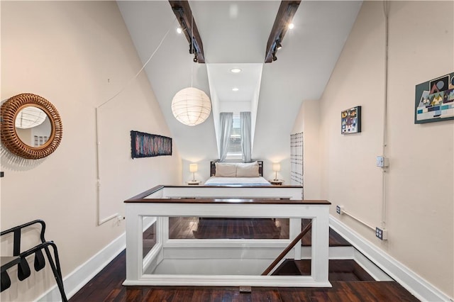 175-177 43rd 1/2 St, Lawrenceville, PA 15201 - bedroom with wood finished floors, rail lighting, and lofted ceiling