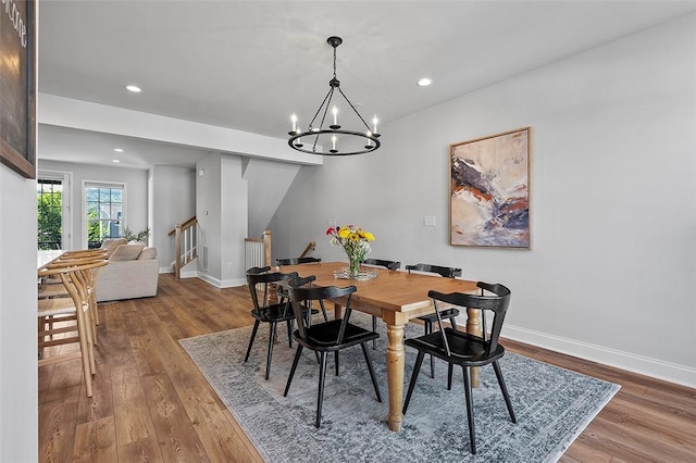 3155 Preston Way, Bridgeville, PA 15017 - dining room featuring a chandelier, wood finished floors, stairs, and recessed lighting
