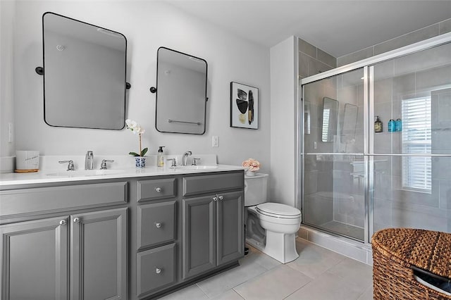 3155 Preston Way, Bridgeville, PA 15017 - bathroom with double vanity, a shower stall, and tile patterned floors