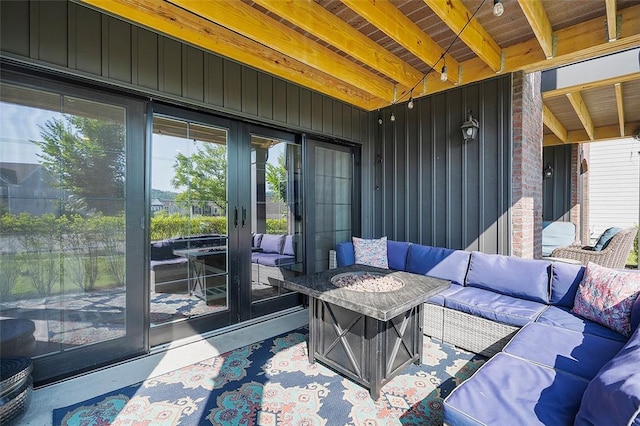 3155 Preston Way, Bridgeville, PA 15017 - sunroom with healthy amount of natural light, beamed ceiling, an outdoor hangout area, and french doors