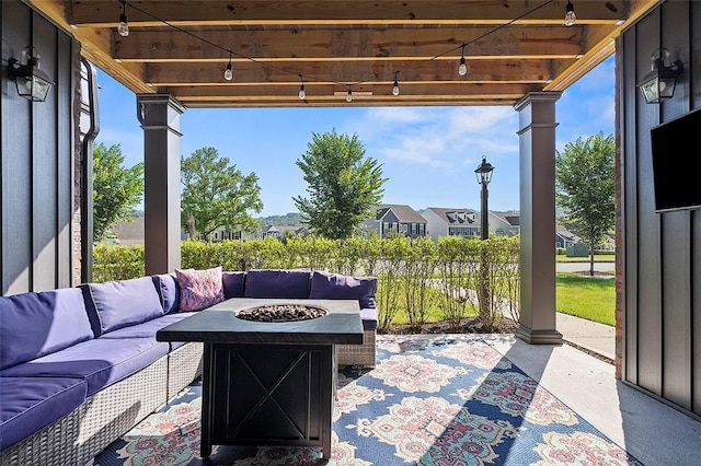 3155 Preston Way, Bridgeville, PA 15017 - view of patio with an outdoor living space with a fire pit
