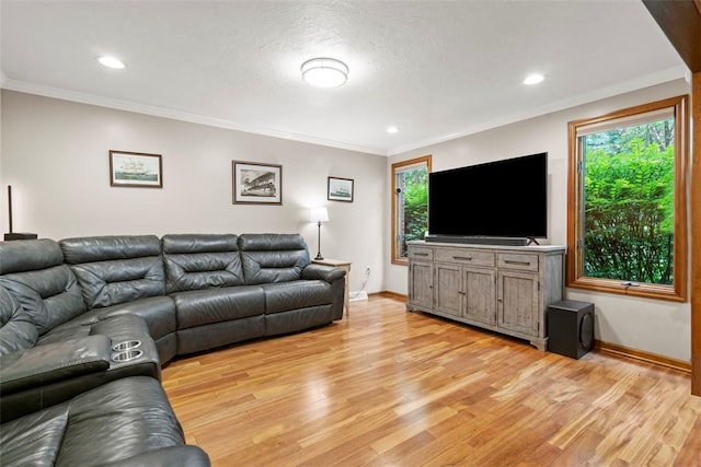 268 Glade Mills Rd, Middlesex Twp, PA 16059 - living room featuring light wood-style floors, crown molding, and recessed lighting
