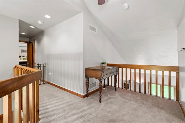 268 Glade Mills Rd, Middlesex Twp, PA 16059 - hall with carpet, an upstairs landing, recessed lighting, and vaulted ceiling