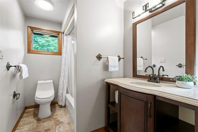 268 Glade Mills Rd, Middlesex Twp, PA 16059 - bathroom featuring vanity, shower / tub combo, and stone finish floors