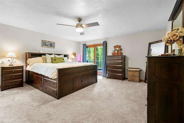 268 Glade Mills Rd, Middlesex Twp, PA 16059 - bedroom featuring access to outside, light carpet, and ceiling fan