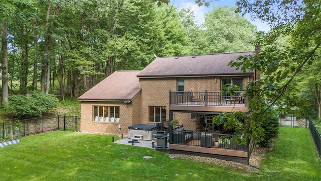 268 Glade Mills Rd, Middlesex Twp, PA 16059 - back of property with a hot tub, brick siding, a fenced backyard, and a patio area