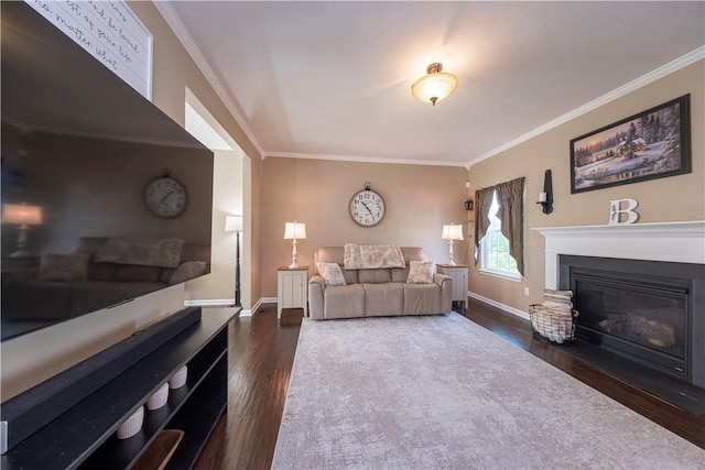 107 Marias Way S, Park, PA 15129 - living area with crown molding, wood finished floors, and a fireplace with flush hearth