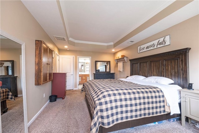 107 Marias Way S, Park, PA 15129 - bedroom with carpet, crown molding, a raised ceiling, recessed lighting, and ensuite bath