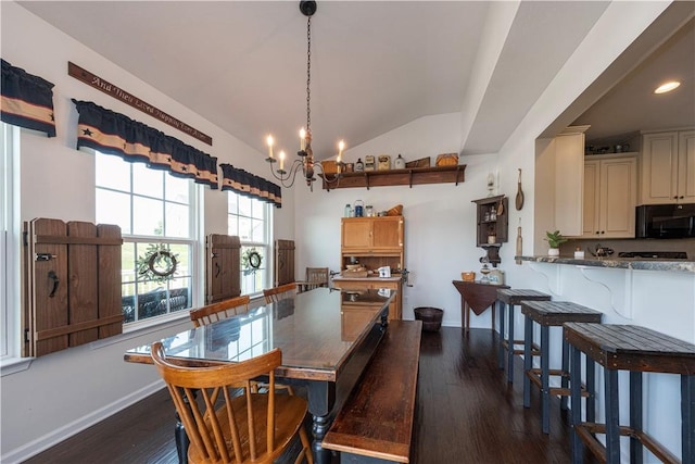 107 Marias Way S, Park, PA 15129 - dining space with a chandelier, dark wood-style floors, and lofted ceiling
