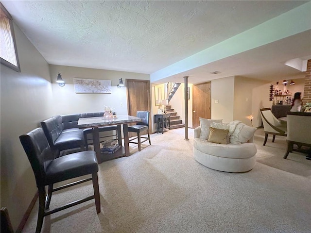 132 Terrace Dr, North Sewickley Twp, PA 16117 - carpeted living area with stairs and a textured ceiling