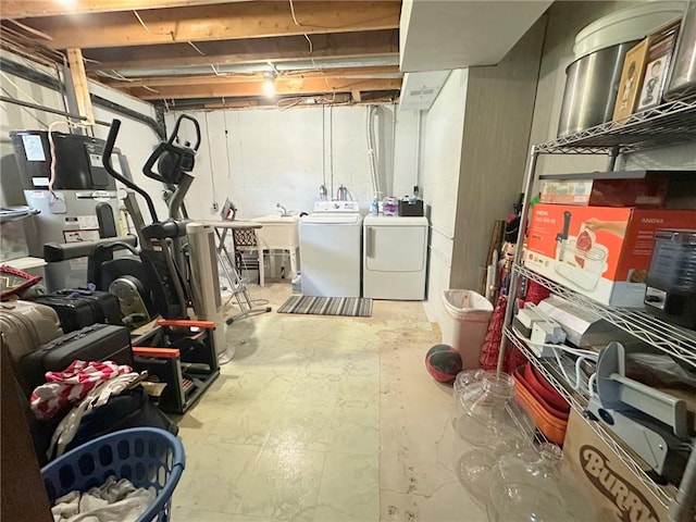132 Terrace Dr, North Sewickley Twp, PA 16117 - unfinished basement featuring washing machine and dryer and a sink