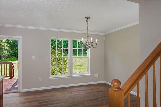 651 Village Green Blvd E, Adams Twp, PA 16046 - unfurnished dining area featuring plenty of natural light, a chandelier, crown molding, and dark wood-style flooring