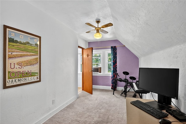 3238 Gaylord Ave, Dormont, PA 15216 - office space with ceiling fan, carpet, vaulted ceiling, and a textured ceiling