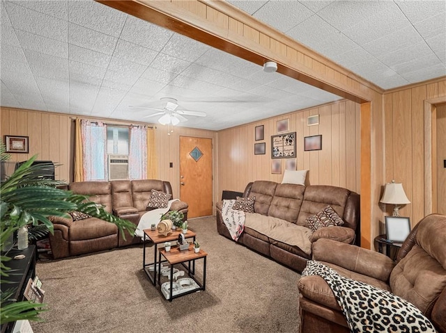 318 Penn Ave, Aliquippa, PA 15001 - carpeted living area featuring a ceiling fan and wood walls