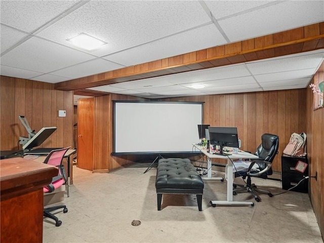 318 Penn Ave, Aliquippa, PA 15001 - office space with a paneled ceiling, wood walls, light flooring, and a baseboard radiator