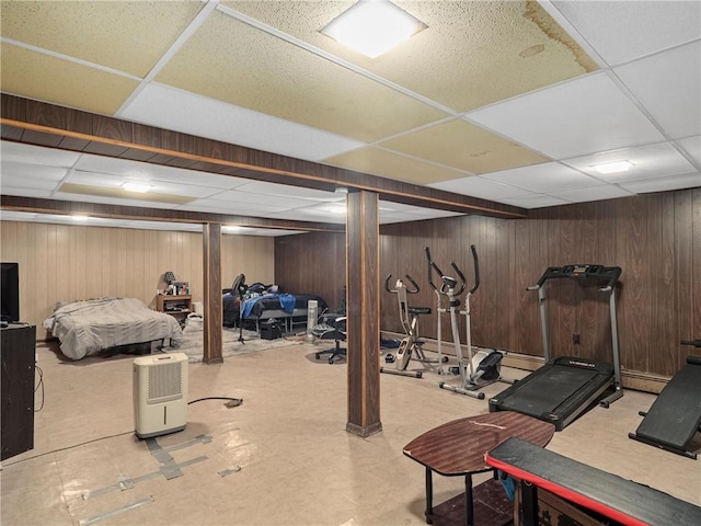 318 Penn Ave, Aliquippa, PA 15001 - workout room featuring a drop ceiling and wooden walls