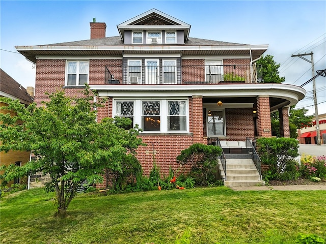 3100 Wainbell Ave, Dormont, PA 15216 - traditional style home with brick siding, covered porch, a chimney, and a front lawn
