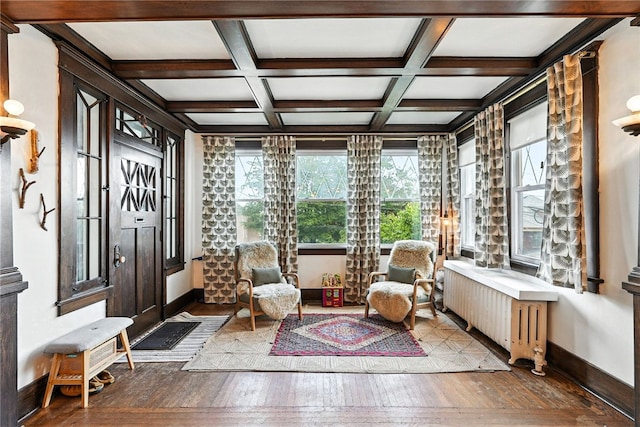 3100 Wainbell Ave, Dormont, PA 15216 - sunroom / solarium featuring healthy amount of natural light, french doors, beamed ceiling, coffered ceiling, and radiator heating unit