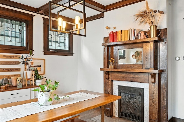 3100 Wainbell Ave, Dormont, PA 15216 - dining space featuring a chandelier and a fireplace