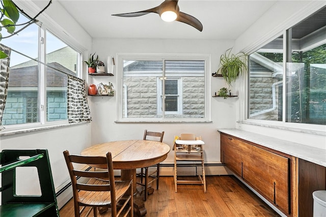 3100 Wainbell Ave, Dormont, PA 15216 - dining space with hardwood / wood-style floors, a ceiling fan, and a baseboard radiator