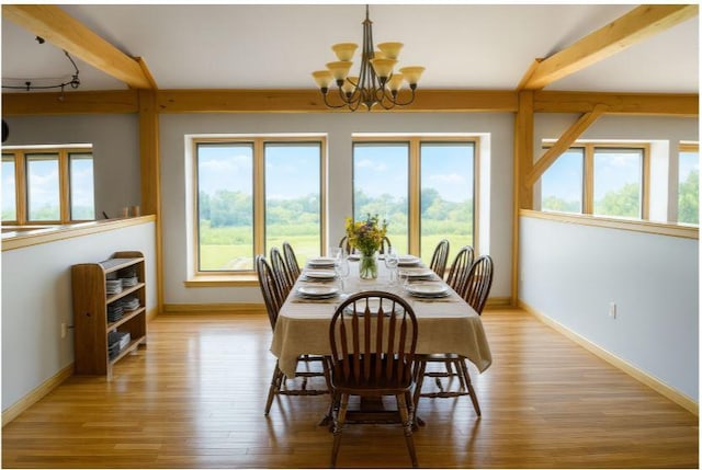 405 Hogg Rd, Worthington, PA 16262 - dining area with a chandelier, plenty of natural light, and beamed ceiling