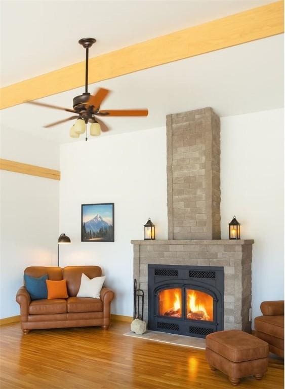 405 Hogg Rd, Worthington, PA 16262 - sitting room featuring a brick fireplace, wood finished floors, and ceiling fan
