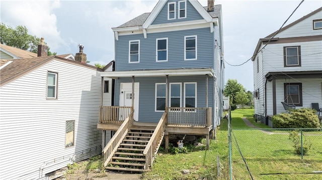1914 Arlington Ave, Arlington, PA 15210 - back of house with a porch, stairs, and a chimney