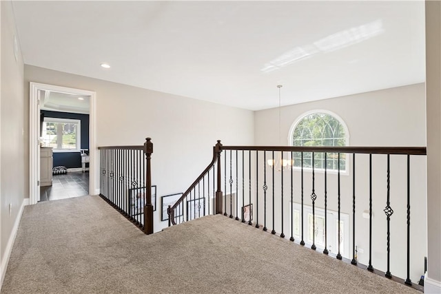 507 Saddlewood Dr, Peters Twp, PA 15367 - hallway with carpet, an upstairs landing, and recessed lighting