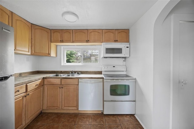 1 Core, City Of Washington, PA 15301 - kitchen with white appliances, arched walkways, and dark tile patterned floors