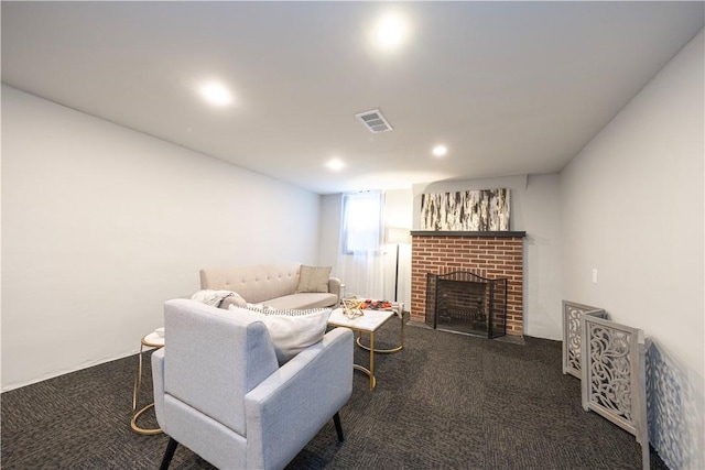 3715 Tuscarawas Rd, Brighton Twp, PA 15009 - carpeted living room featuring a fireplace and recessed lighting