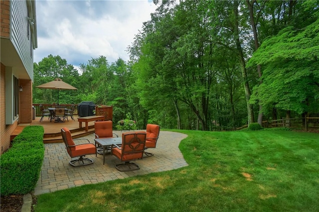 329 Oak Grove Ct, Mccandless, PA 15090 - view of grassy yard featuring outdoor dining area, a patio, and a deck
