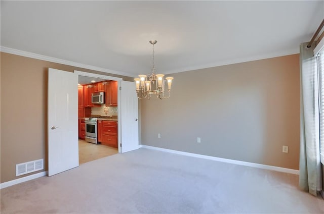 329 Oak Grove Ct, Mccandless, PA 15090 - empty room with a chandelier, ornamental molding, and light colored carpet