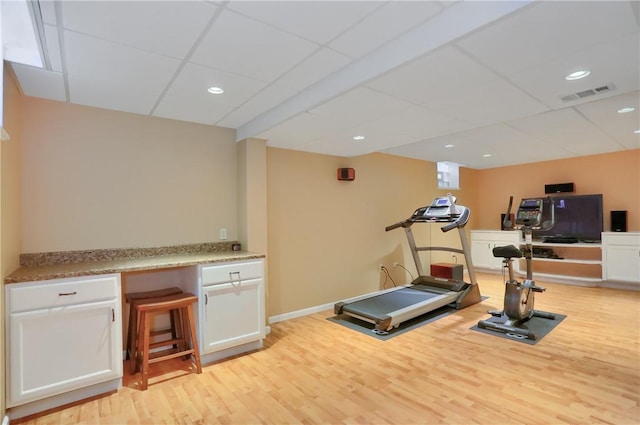 329 Oak Grove Ct, Mccandless, PA 15090 - exercise room featuring light wood-style flooring, a paneled ceiling, and recessed lighting