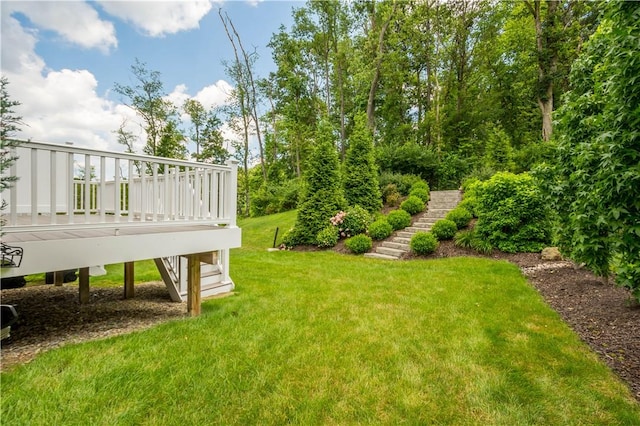 152 Cole Dr, Robinson Twp, PA 15136 - view of grassy yard with stairs and a deck