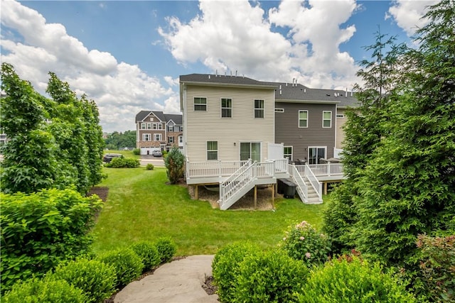 152 Cole Dr, Robinson Twp, PA 15136 - rear view of property featuring stairs, a wooden deck, and a lawn