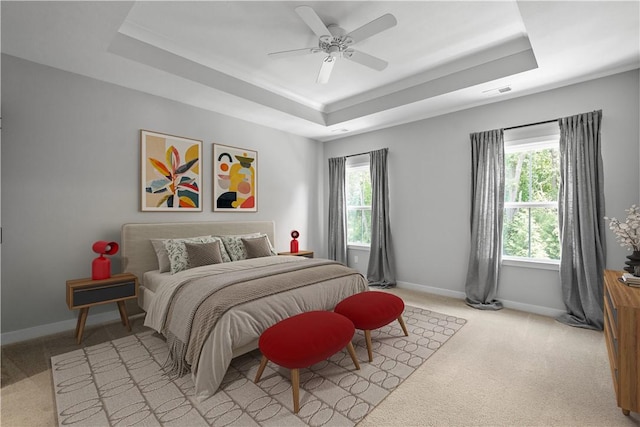 152 Cole Dr, Robinson Twp, PA 15136 - bedroom with a raised ceiling, light carpet, and a ceiling fan