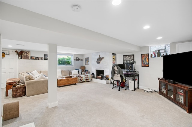 68 Cynthia Dr, Carnegie, PA 15106 - living room with light carpet, recessed lighting, and an office area