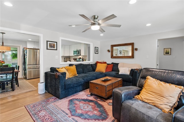 68 Cynthia Dr, Carnegie, PA 15106 - living area with ceiling fan, light wood-type flooring, and recessed lighting