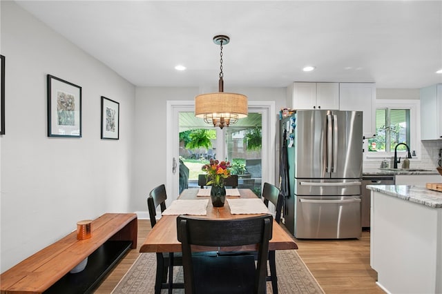 68 Cynthia Dr, Carnegie, PA 15106 - dining space with light wood-style flooring, recessed lighting, and a chandelier