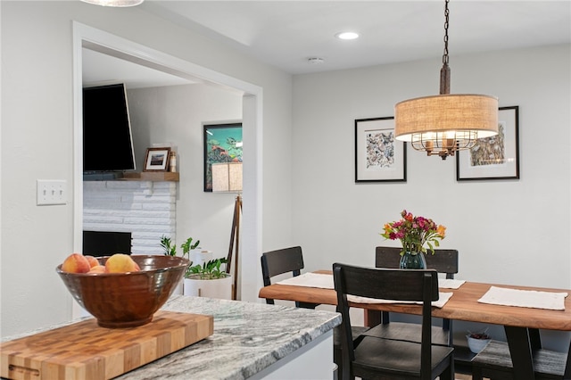 68 Cynthia Dr, Carnegie, PA 15106 - dining room with a chandelier, a fireplace, and recessed lighting