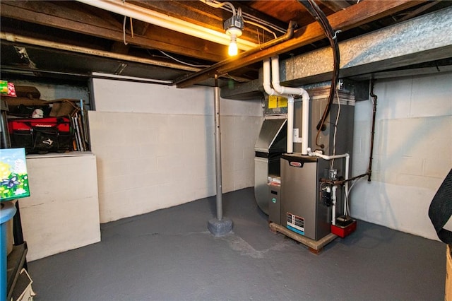 901 Alexander St, Shaler, PA 15116 - unfinished basement with heating unit and concrete block wall